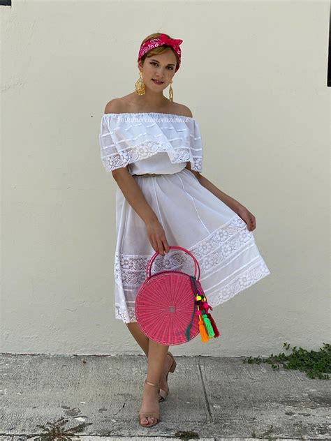 Off The Shoulder Mexican Dress Embroidered Lace Dress Etsy