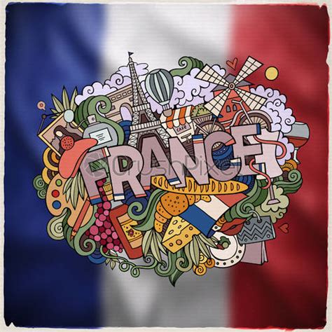 France Country Hand Lettering And Doodles Elements Stock Vector