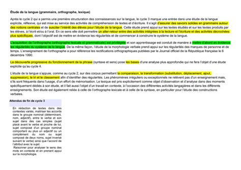 Étude de la langue grammaire orthographe lexique Après le cycle