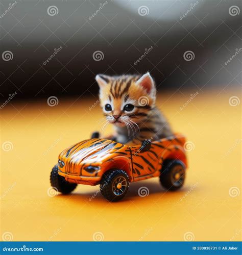 A Cute Baby Cat Riding A Toy Car Ai Ai Generative Illustration