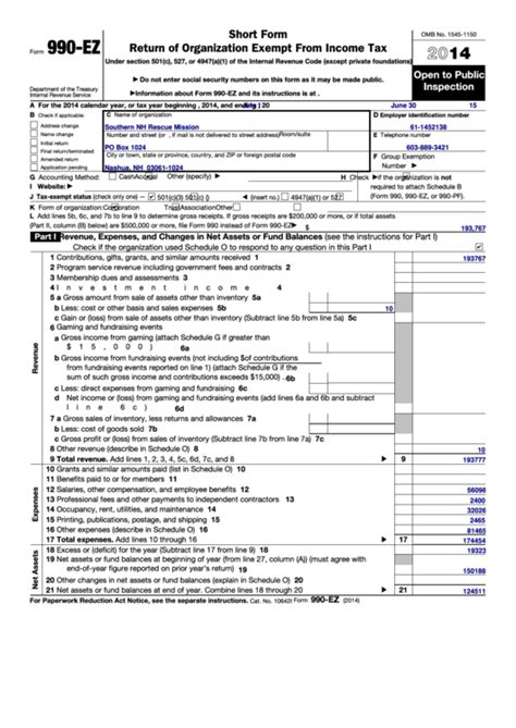 Fillable Form Ez Short Form Return Of Organization Exempt From