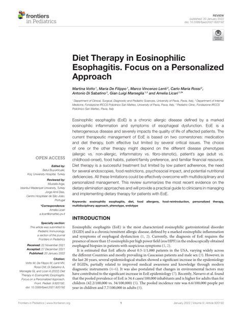 (PDF) Diet Therapy in Eosinophilic Esophagitis. Focus on a Personalized ...