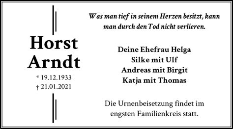 Traueranzeigen Von Horst Arndt Abschied Nehmen De