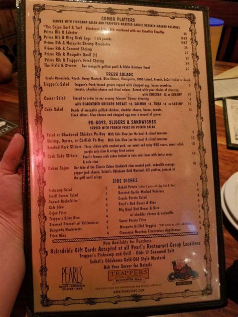 Menu At Trappers Fishcamp And Grill Restaurant Oklahoma City