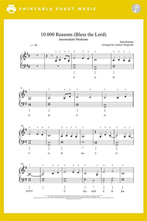 10 000 Reasons Bless The Lord By Matt Redman Piano Sheet Music