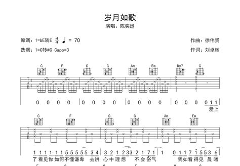 岁月如歌吉他谱陈奕迅c调弹唱49专辑版 吉他世界