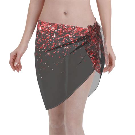 Ocsxa Red Glitter1 Print Sarong Coverups For Women Bathing Suit Wrap Swimsuit Skirt Beach Bikini