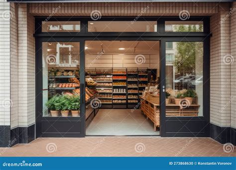 Modern Grocery Store Exterior Featuring Large Window Display And