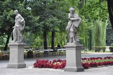 Rococo Sandstone Sculptures At The Saxon Gardens In Warsaw Poland