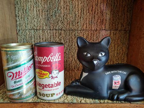 Vintage Toy Bank Lot Campbells Soup Eveready Battery Cat Miller High