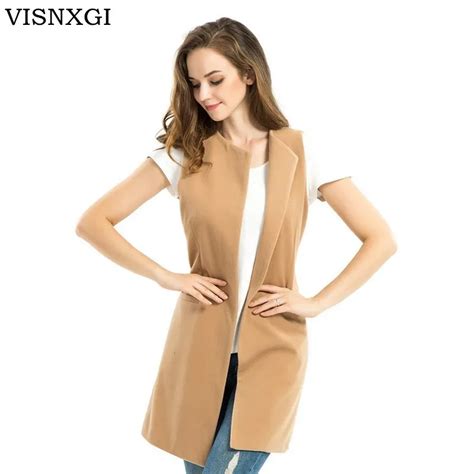 Autumn Long Woolen Cloth Vest Leisure Jacket Wool Coat Women Fashion