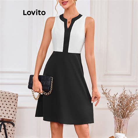 Lovito Vestido Elegante Contraste Liso E Bloco De Cores Para