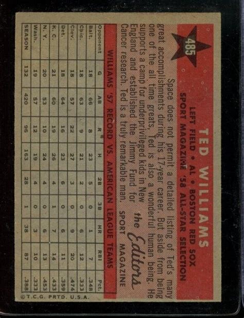 Topps Ted Williams All Star Red Sox Ex Look Ebay