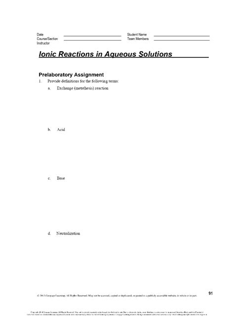 The Identity Of An Insoluble Precipitate Date Student Name Team