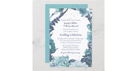 Rustic Blue Floral Wedding Invitation | Zazzle