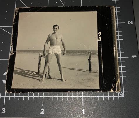 Muscle Man Beach Swimsuit Beefcake Bulge Vintage Gay Snapshot Composite Photo Picclick Uk