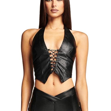 IAMGIA VIXRA TOP Faux Leather Halter Neck Cropped Depop