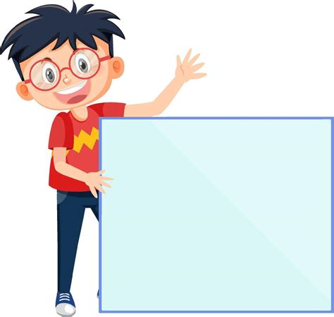 Cute Boy Holding Blank Board In Cartoon Style 8191360 Vector Art At