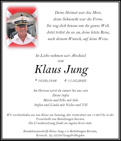 Traueranzeigen Von Klaus Jung Aachen Gedenkt