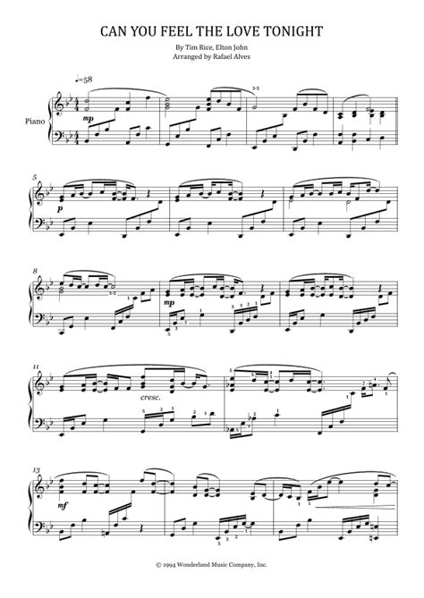 Can You Feel The Love Tonight Arr Rafael Alves By Elton John Sheet Music For Piano Solo At