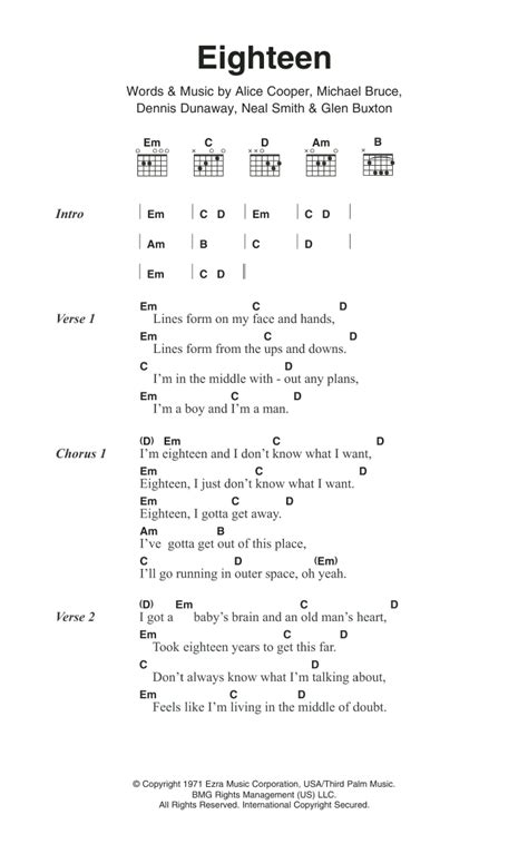 Eighteen by Alice Cooper - Guitar Chords/Lyrics - Guitar Instructor