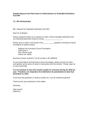 Sample Letter Of Instruction From Donor To Ira Plan Doc Template