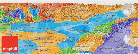 Political Shades Panoramic Map Of Assam