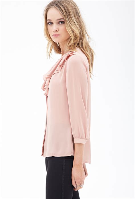 Lyst Forever 21 Ruffled Chiffon Blouse In Pink