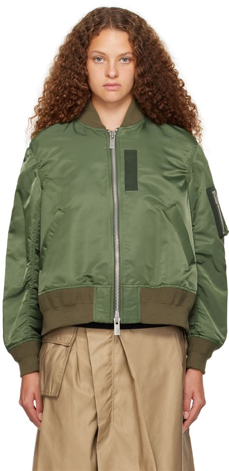 Sacai Khaki Pleated Bomber Jacket Ssense Canada