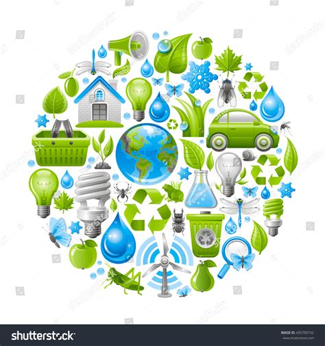 Ecological Set Green Icons On White Vector De Stock Libre De Regal As