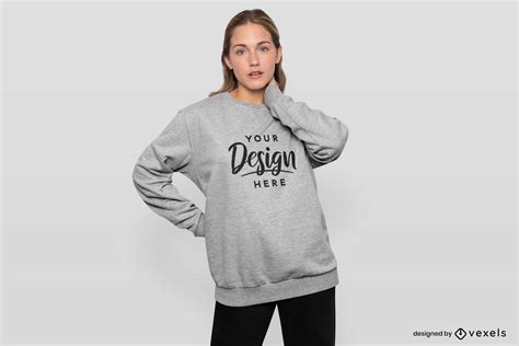 Plantilla PSD Editable De Maqueta De Sudadera De Mujer Rubia En Fondo Gris