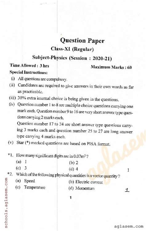 Hp Board Class 11th Physics Question Paper 2023 Pdf Aglasem