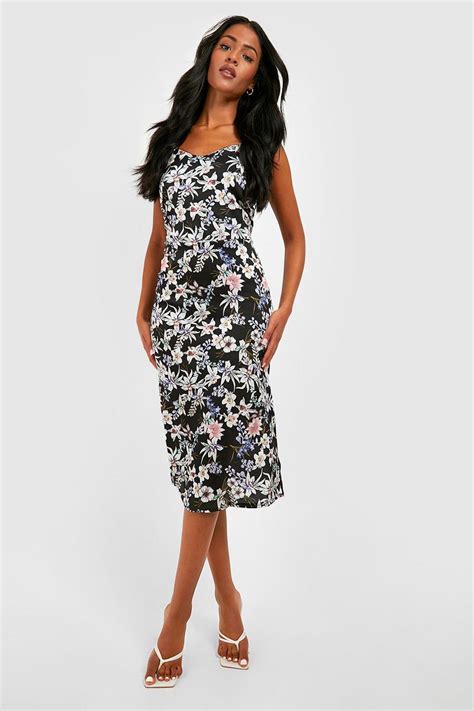 Womens Tall Floral Satin Slip Dress Boohoo Uk