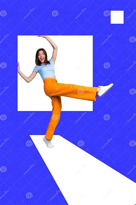 Vertical Collage Picture Of Excited Cheerful Girl Dancing Have Fun