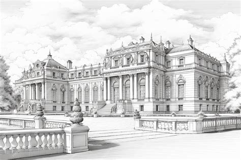 Premium Photo | A black and white drawing of a palace