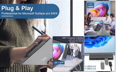 Surface Pro 9 Accessories, Surface Pro 8 Hub with 4K HDMI, 100W USB C ...