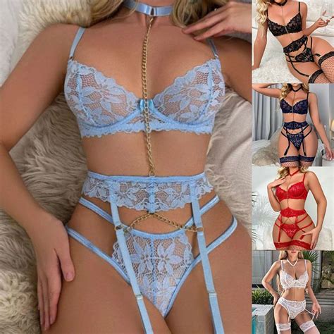 CM Women Lace Lingerie Set Sexy Bra Garter And Panties Set Underwear Sheer Clubwear Shopee