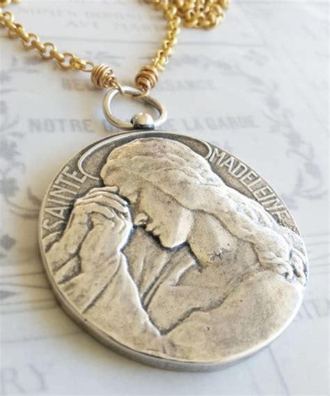 15 - Necklace - Saint Mary Magdalene Sterling Silver over Brass Medal ...