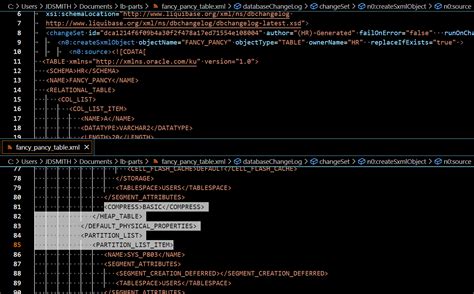 SQLcl Liquibase Physical Properties For Oracle Tables