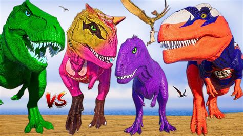 Feral Colorful And Superhero Dinosaurs Fight T Rex Vs Carnotaurus