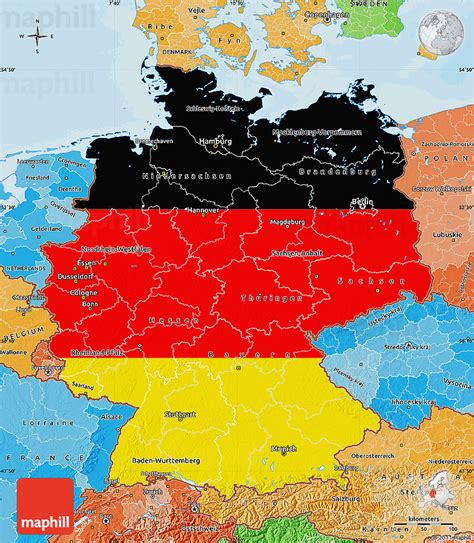 Flag Map of Germany, political shades outside