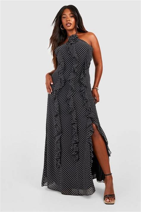 Plus Chiffon Polka Dot Ruffle Maxi Dress Boohoo Uk