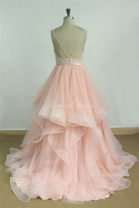 Romantic Blush Pink A Line Tulle Wedding Dress With Swarovski Etsy