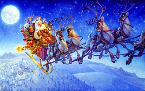 Free Download Santa On A Long Long Way Sleigh Moon Christmas Reindeer Xmas Hd Wallpaper