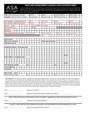 Fillable Online 2022 ASA PERMANENT LICENCE APPLICATION FORM Xls Fax