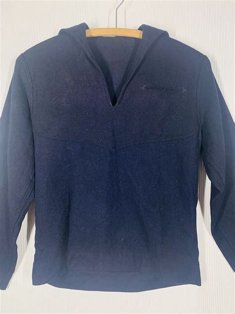 Vtg Us Navy Wool Shirt Undress Felted Sailor Collar Chest Ww S