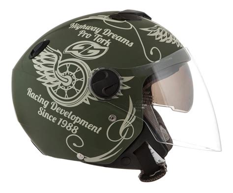 Capacete Para Moto Aberto Pro Tork New Atomic Highway Dreams Verde