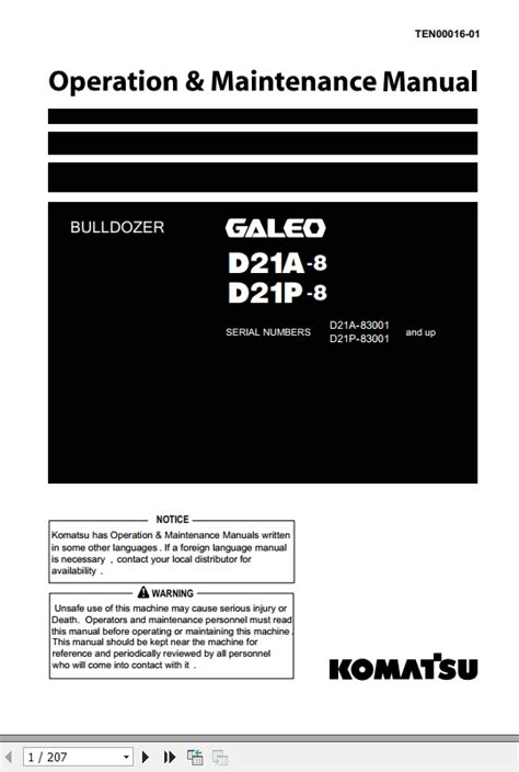 Komatsu Bulldozer D21A 8 D21P 8 83001 And Up Operation Maintenance