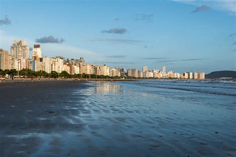 Santos City Brazil Late Afternoon At Santos Beach With Waterfront ...