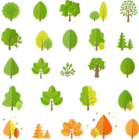 Tree Collection Isolated White Background Foliage Forest Eco Vector